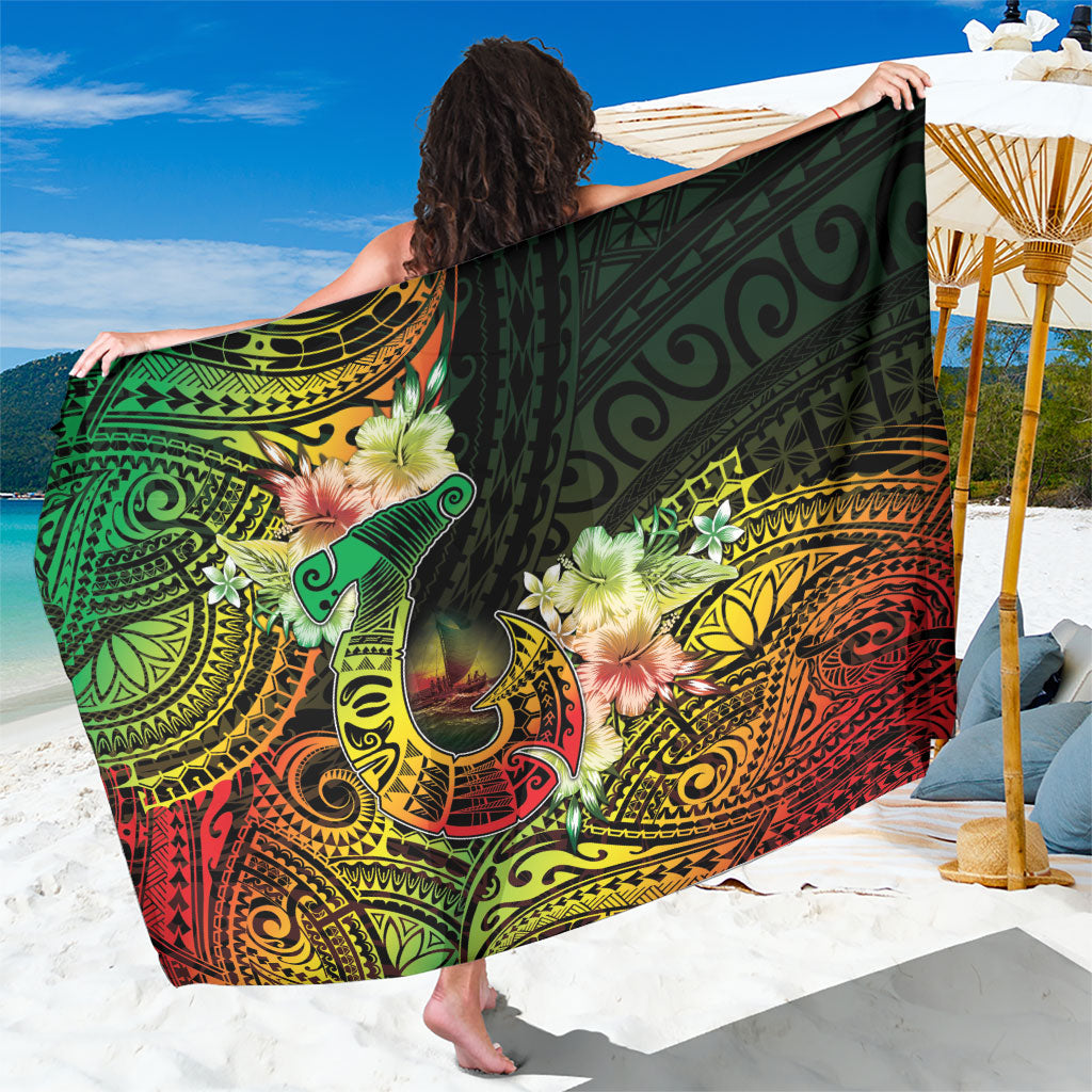 Hawaii Discoverers Day Sarong Polynesian Fish Hook With Hibiscus Reggae