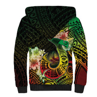 Hawaii Discoverers Day Sherpa Hoodie Polynesian Fish Hook With Hibiscus Reggae