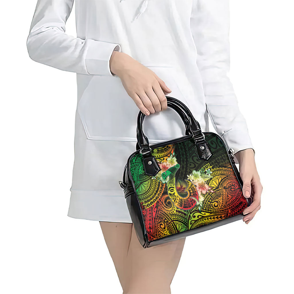 Hawaii Discoverers Day Shoulder Handbag Polynesian Fish Hook With Hibiscus Reggae