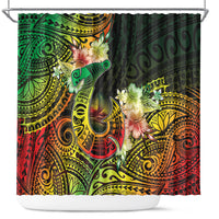 Hawaii Discoverers Day Shower Curtain Polynesian Fish Hook With Hibiscus Reggae