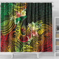 Hawaii Discoverers Day Shower Curtain Polynesian Fish Hook With Hibiscus Reggae