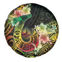 Hawaii Discoverers Day Spare Tire Cover Polynesian Fish Hook With Hibiscus Reggae