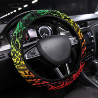 Hawaii Discoverers Day Steering Wheel Cover Polynesian Fish Hook With Hibiscus Reggae