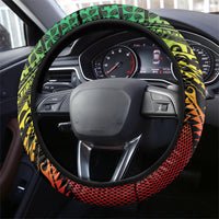 Hawaii Discoverers Day Steering Wheel Cover Polynesian Fish Hook With Hibiscus Reggae
