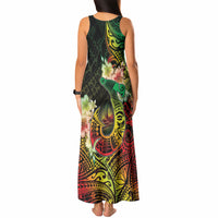 Hawaii Discoverers Day Tank Maxi Dress Polynesian Fish Hook With Hibiscus Reggae