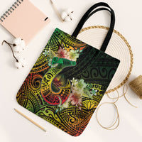 Hawaii Discoverers Day Tote Bag Polynesian Fish Hook With Hibiscus Reggae