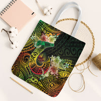 Hawaii Discoverers Day Tote Bag Polynesian Fish Hook With Hibiscus Reggae
