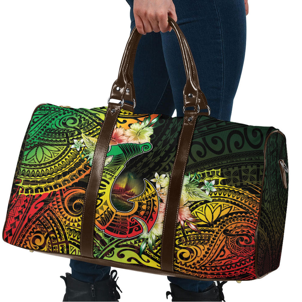 Hawaii Discoverers Day Travel Bag Polynesian Fish Hook With Hibiscus Reggae