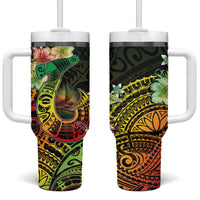Hawaii Discoverers Day Tumbler With Handle Polynesian Fish Hook With Hibiscus Reggae