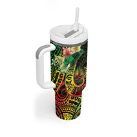 Hawaii Discoverers Day Tumbler With Handle Polynesian Fish Hook With Hibiscus Reggae