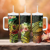 Hawaii Discoverers Day Tumbler With Handle Polynesian Fish Hook With Hibiscus Reggae