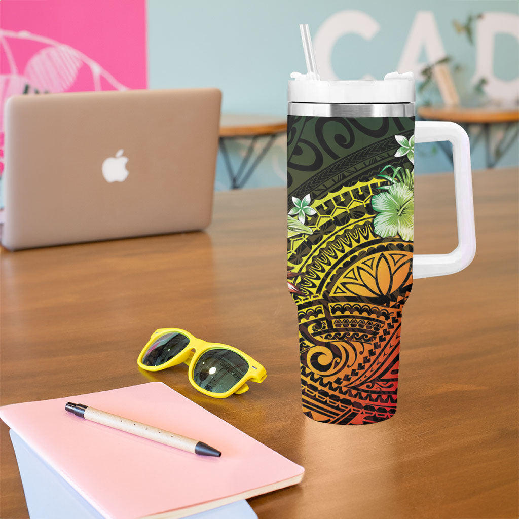 Hawaii Discoverers Day Tumbler With Handle Polynesian Fish Hook With Hibiscus Reggae