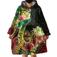 Hawaii Discoverers Day Wearable Blanket Hoodie Polynesian Fish Hook With Hibiscus Reggae