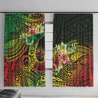 Hawaii Discoverers Day Window Curtain Polynesian Fish Hook With Hibiscus Reggae