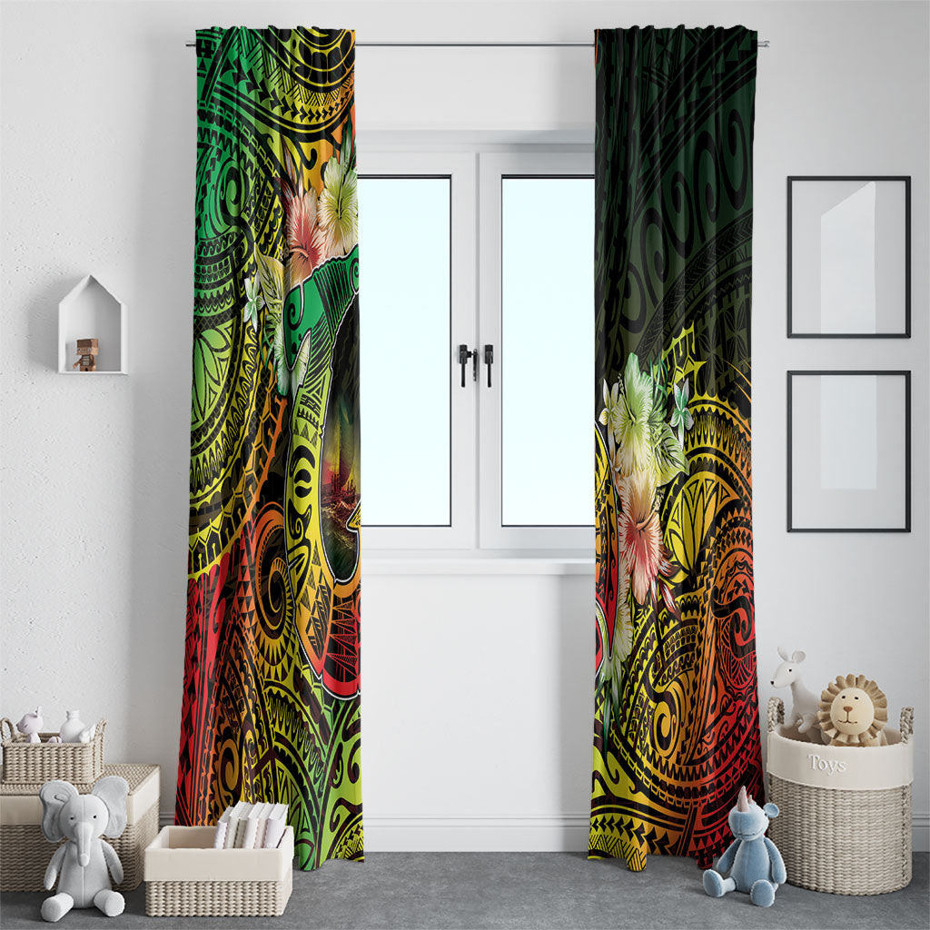 Hawaii Discoverers Day Window Curtain Polynesian Fish Hook With Hibiscus Reggae