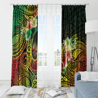 Hawaii Discoverers Day Window Curtain Polynesian Fish Hook With Hibiscus Reggae