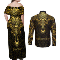 Personalized Polynesia Couples Matching Off Shoulder Maxi Dress and Long Sleeve Button Shirt With Christian Cross LT05 - Polynesian Pride