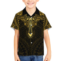 Personalized Polynesia Family Matching Long Sleeve Bodycon Dress and Hawaiian Shirt With Christian Cross LT05 Son's Shirt Gold - Polynesian Pride