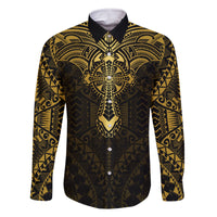 Personalized Polynesia Family Matching Off Shoulder Short Dress and Hawaiian Shirt With Christian Cross LT05 Dad's Shirt - Long Sleeve Gold - Polynesian Pride