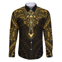 Personalized Polynesia Family Matching Puletasi Dress and Hawaiian Shirt With Christian Cross LT05 Dad's Shirt - Long Sleeve Gold - Polynesian Pride