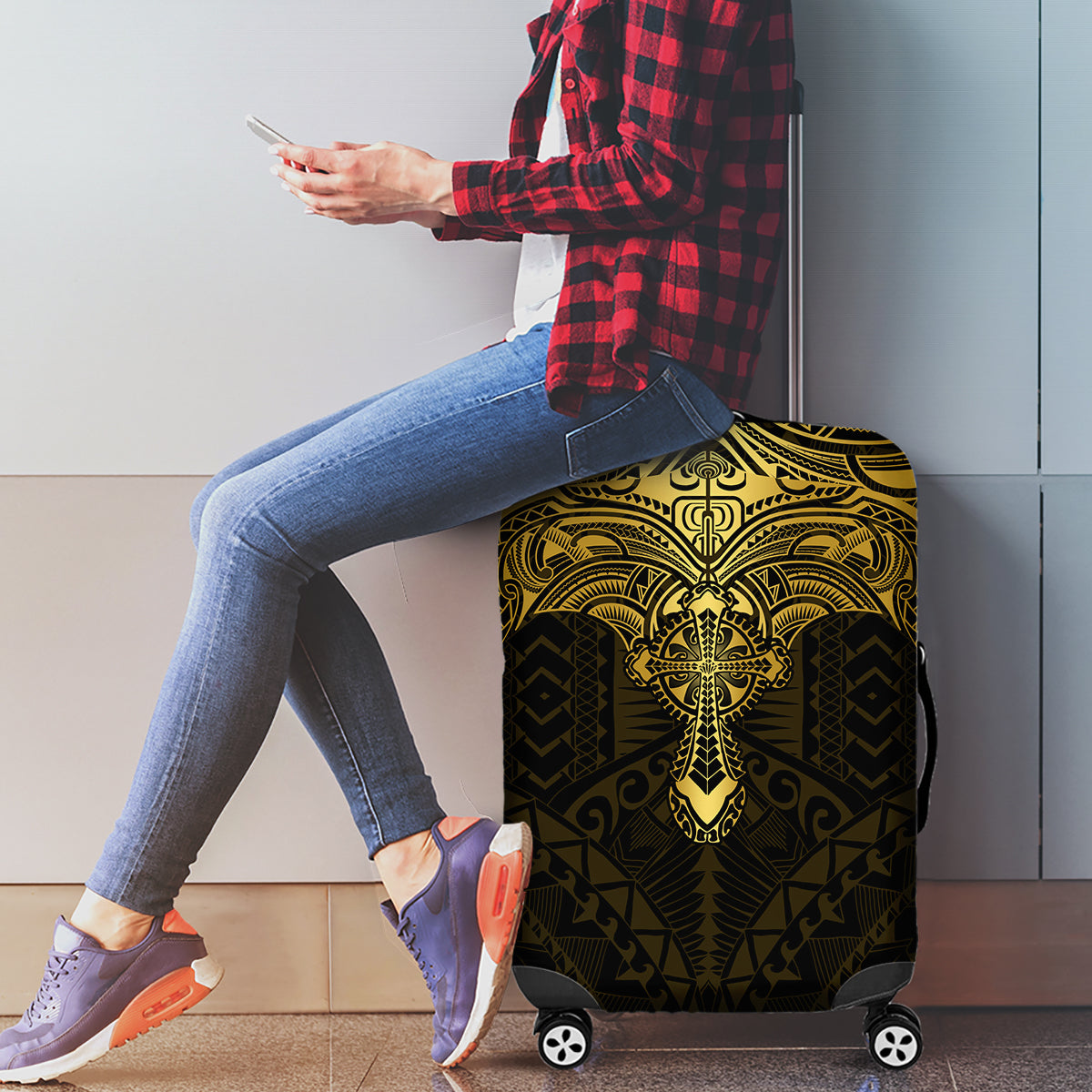 Polynesia Luggage Cover With Christian Cross LT05 - Polynesian Pride
