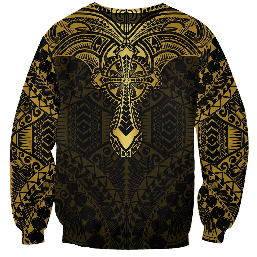 Personalized Polynesia Sweatshirt With Christian Cross LT05 Unisex Gold - Polynesian Pride