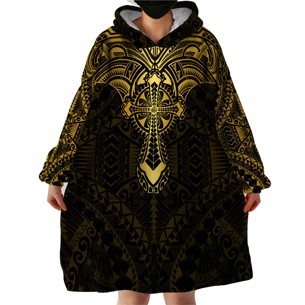 Personalized Polynesia Wearable Blanket Hoodie With Christian Cross LT05 - Polynesian Pride