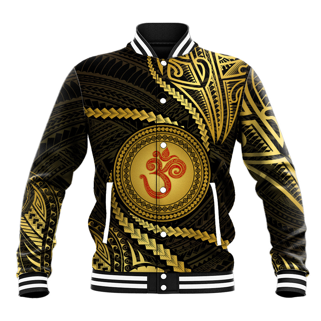 Polynesia Baseball Jacket With Hindu Om Symbol LT05 Unisex Gold - Polynesian Pride