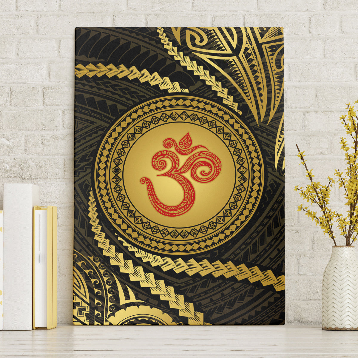 Polynesia Canvas Wall Art With Hindu Om Symbol LT05 Without Frame Gold - Polynesian Pride