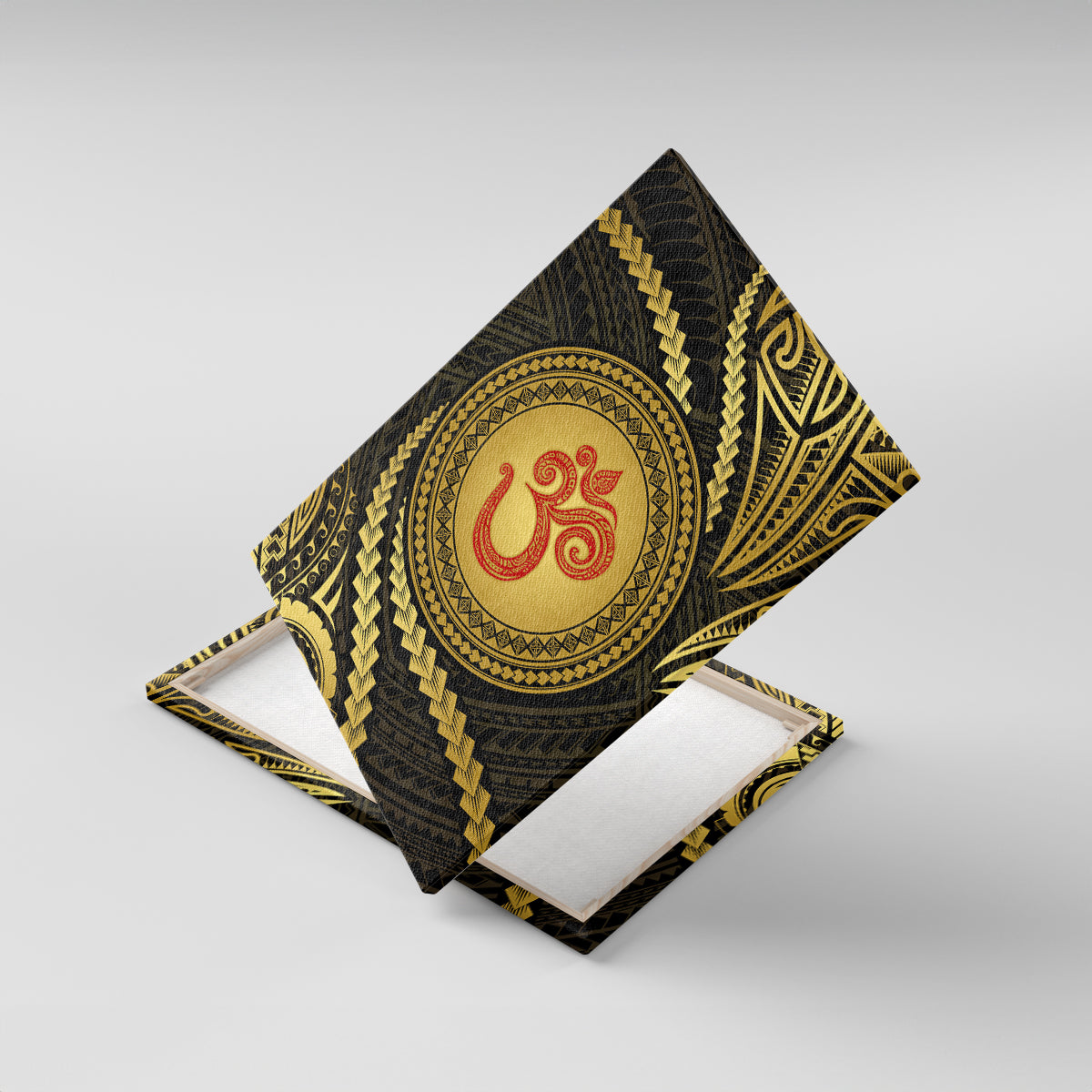 Polynesia Canvas Wall Art With Hindu Om Symbol LT05 With Frame Gold - Polynesian Pride