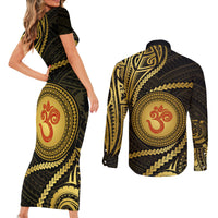 Polynesia Couples Matching Short Sleeve Bodycon Dress and Long Sleeve Button Shirt With Hindu Om Symbol LT05 - Polynesian Pride