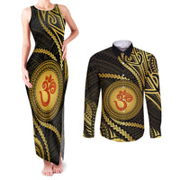Polynesia Couples Matching Tank Maxi Dress and Long Sleeve Button Shirt With Hindu Om Symbol LT05 Gold - Polynesian Pride