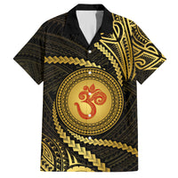 Polynesia Family Matching Long Sleeve Bodycon Dress and Hawaiian Shirt With Hindu Om Symbol LT05 Dad's Shirt - Short Sleeve Gold - Polynesian Pride