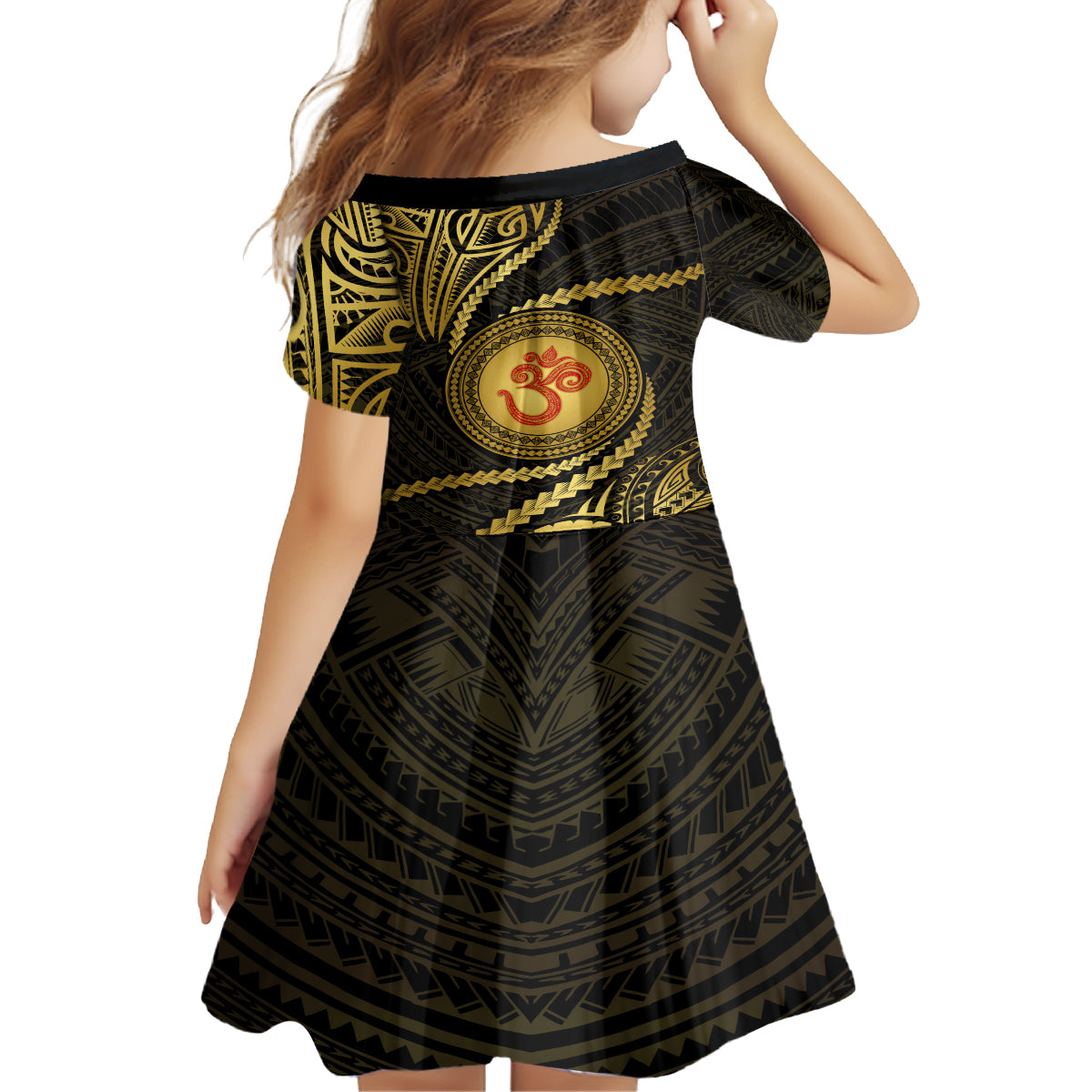 Polynesia Kid Short Sleeve Dress With Hindu Om Symbol LT05 - Polynesian Pride