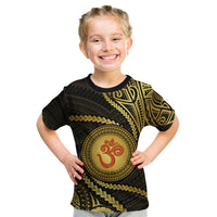 Polynesia Kid T Shirt With Hindu Om Symbol LT05 Gold - Polynesian Pride