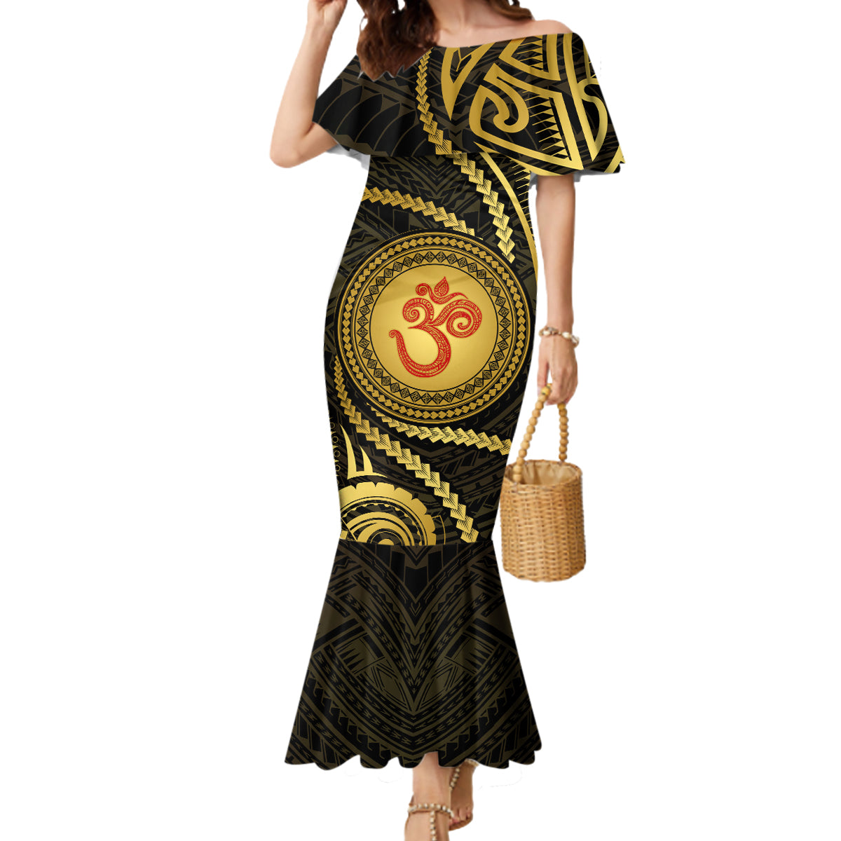 Polynesia Mermaid Dress With Hindu Om Symbol LT05 Women Gold - Polynesian Pride