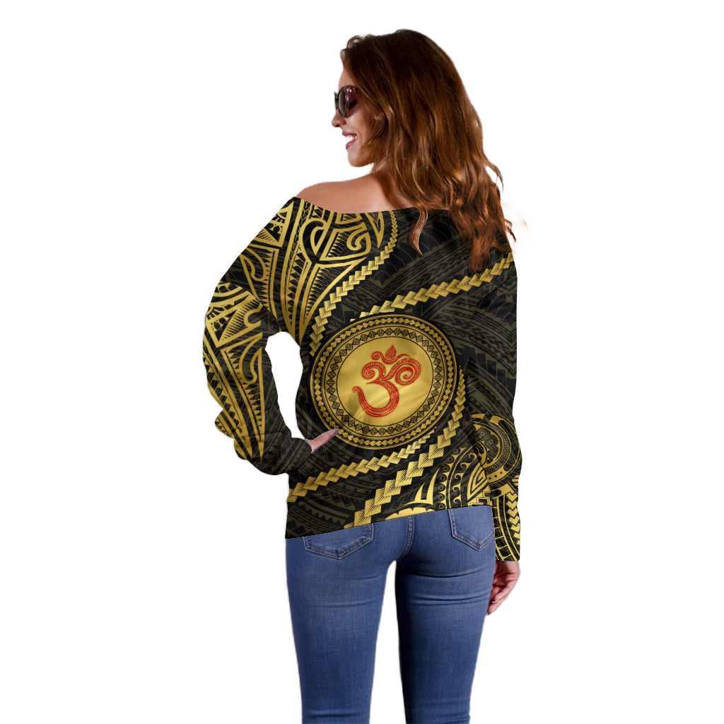 Polynesia Off Shoulder Sweater With Hindu Om Symbol LT05 - Polynesian Pride