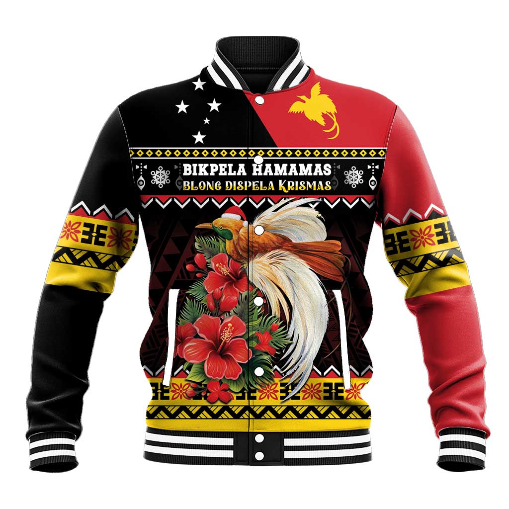 Papua New Guinea Christmas Baseball Jacket Bird Of Paradise Hamamas Krismas