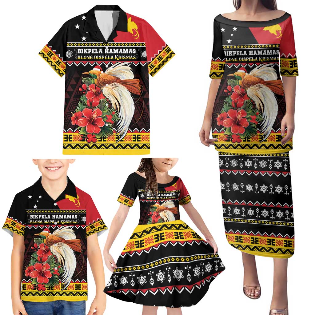 Papua New Guinea Christmas Family Matching Puletasi and Hawaiian Shirt Bird Of Paradise Hamamas Krismas