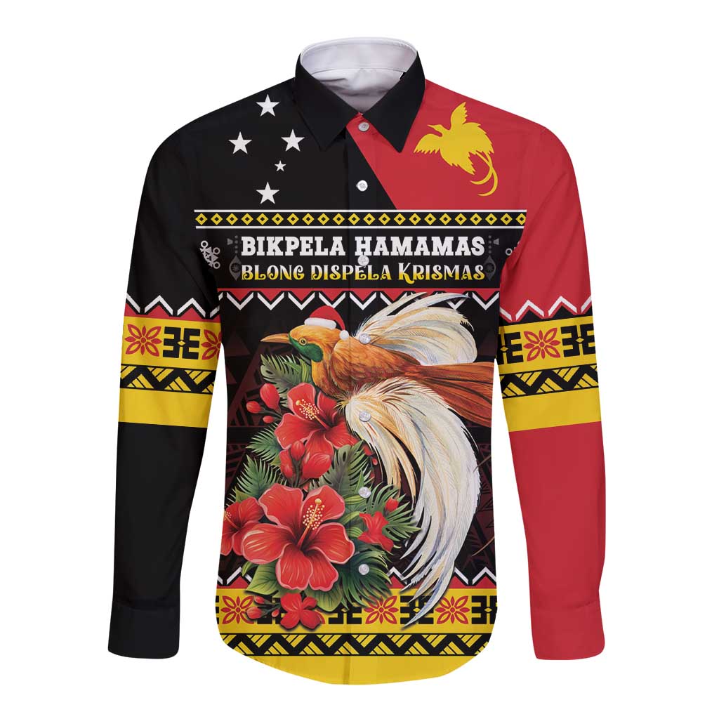 Papua New Guinea Christmas Long Sleeve Button Shirt Bird Of Paradise Hamamas Krismas