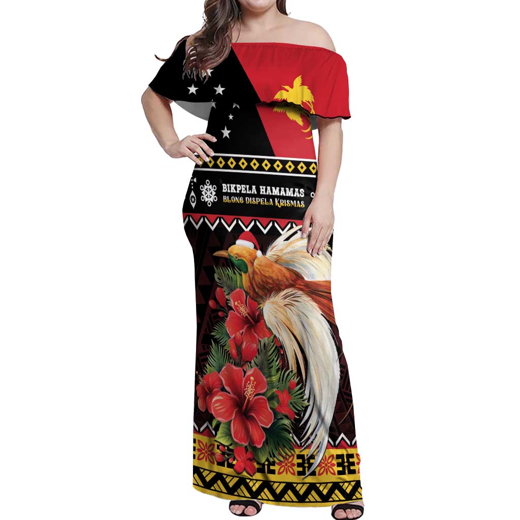 Papua New Guinea Christmas Off Shoulder Maxi Dress Bird Of Paradise Hamamas Krismas