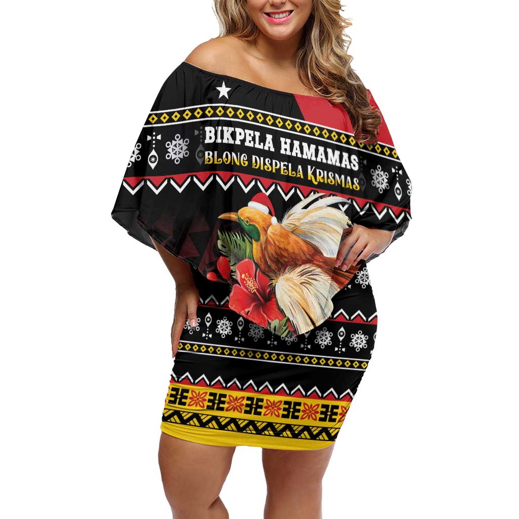 Papua New Guinea Christmas Off Shoulder Short Dress Bird Of Paradise Hamamas Krismas