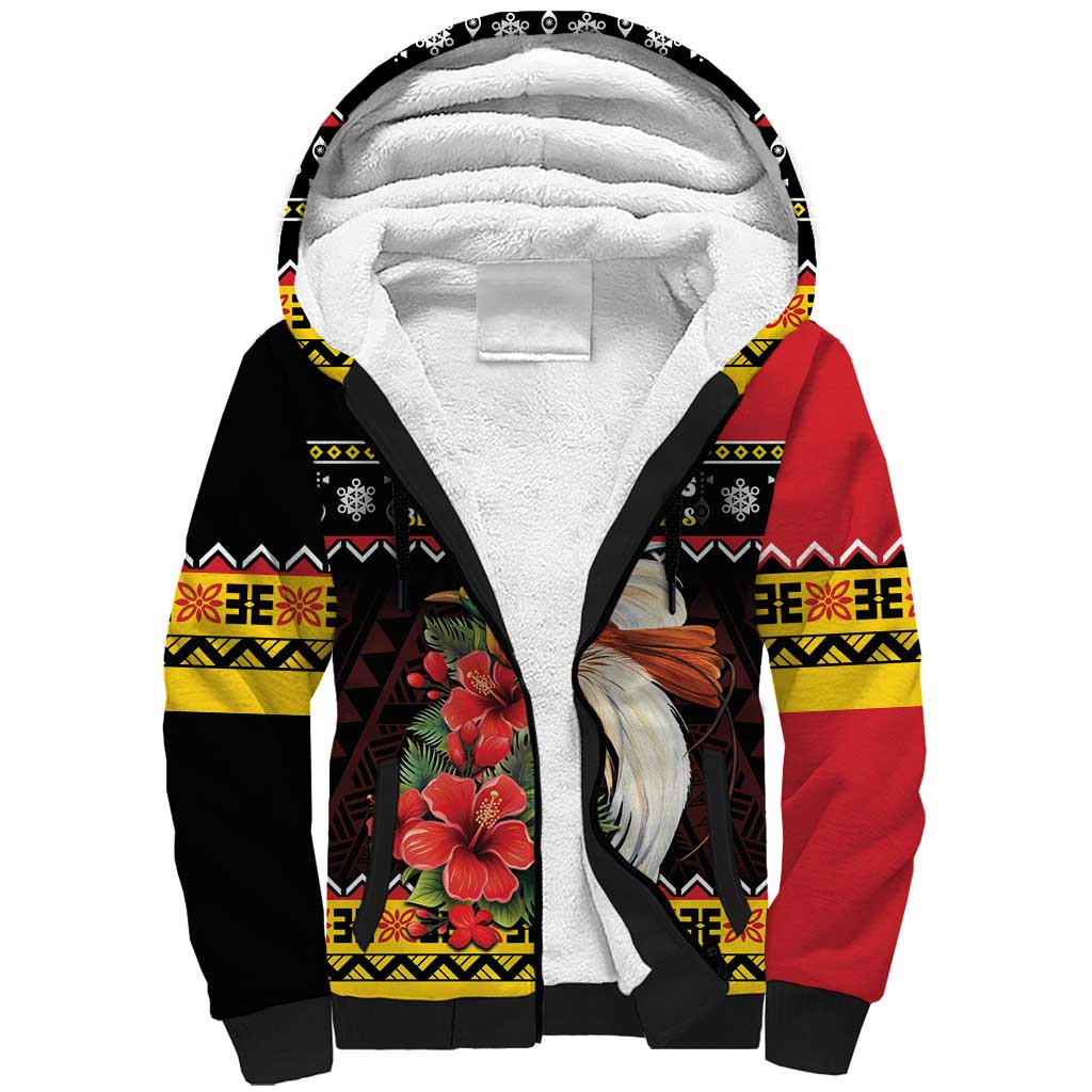 Papua New Guinea Christmas Sherpa Hoodie Bird Of Paradise Hamamas Krismas