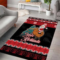 New Zealand Christmas Area Rug Funny Santa Riding Kiwi Meri Kirihimete