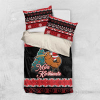 New Zealand Christmas Bedding Set Funny Santa Riding Kiwi Meri Kirihimete