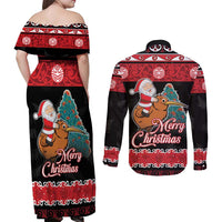 New Zealand Christmas Couples Matching Off Shoulder Maxi Dress and Long Sleeve Button Shirt Funny Santa Riding Kiwi Meri Kirihimete