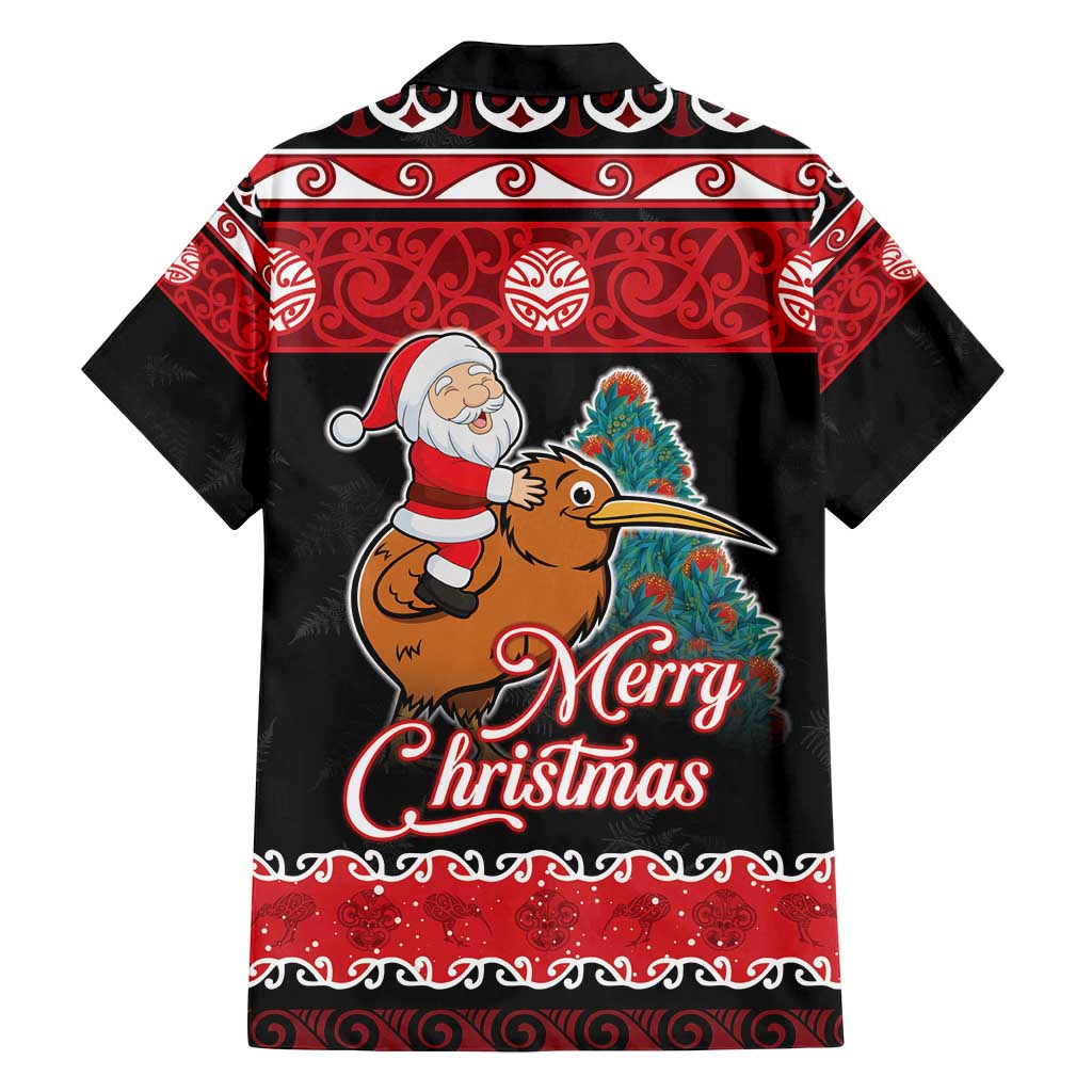 New Zealand Christmas Family Matching Off Shoulder Short Dress and Hawaiian Shirt Funny Santa Riding Kiwi Meri Kirihimete LT05 - Polynesian Pride