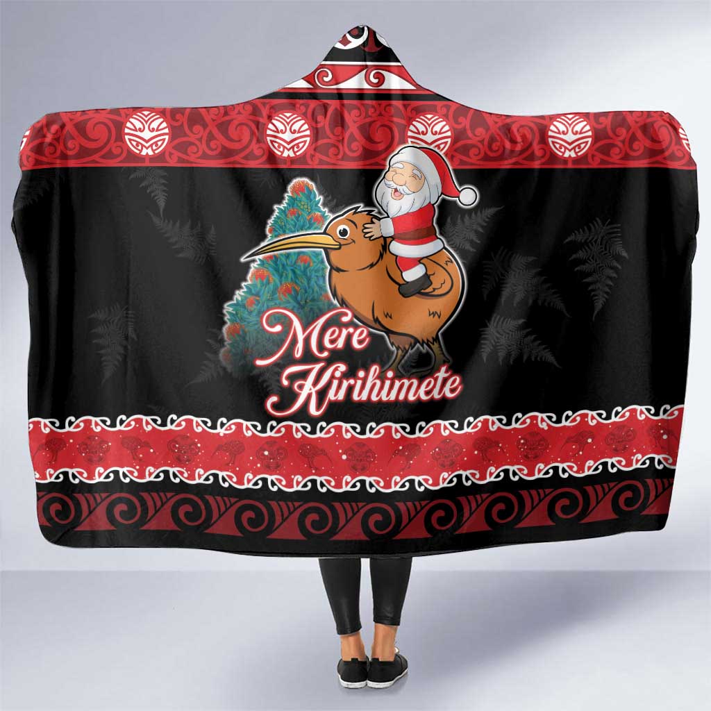 New Zealand Christmas Hooded Blanket Funny Santa Riding Kiwi Meri Kirihimete