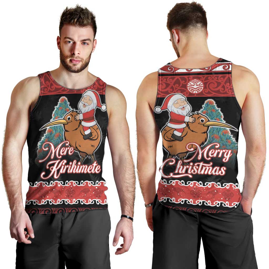 New Zealand Christmas Men Tank Top Funny Santa Riding Kiwi Meri Kirihimete