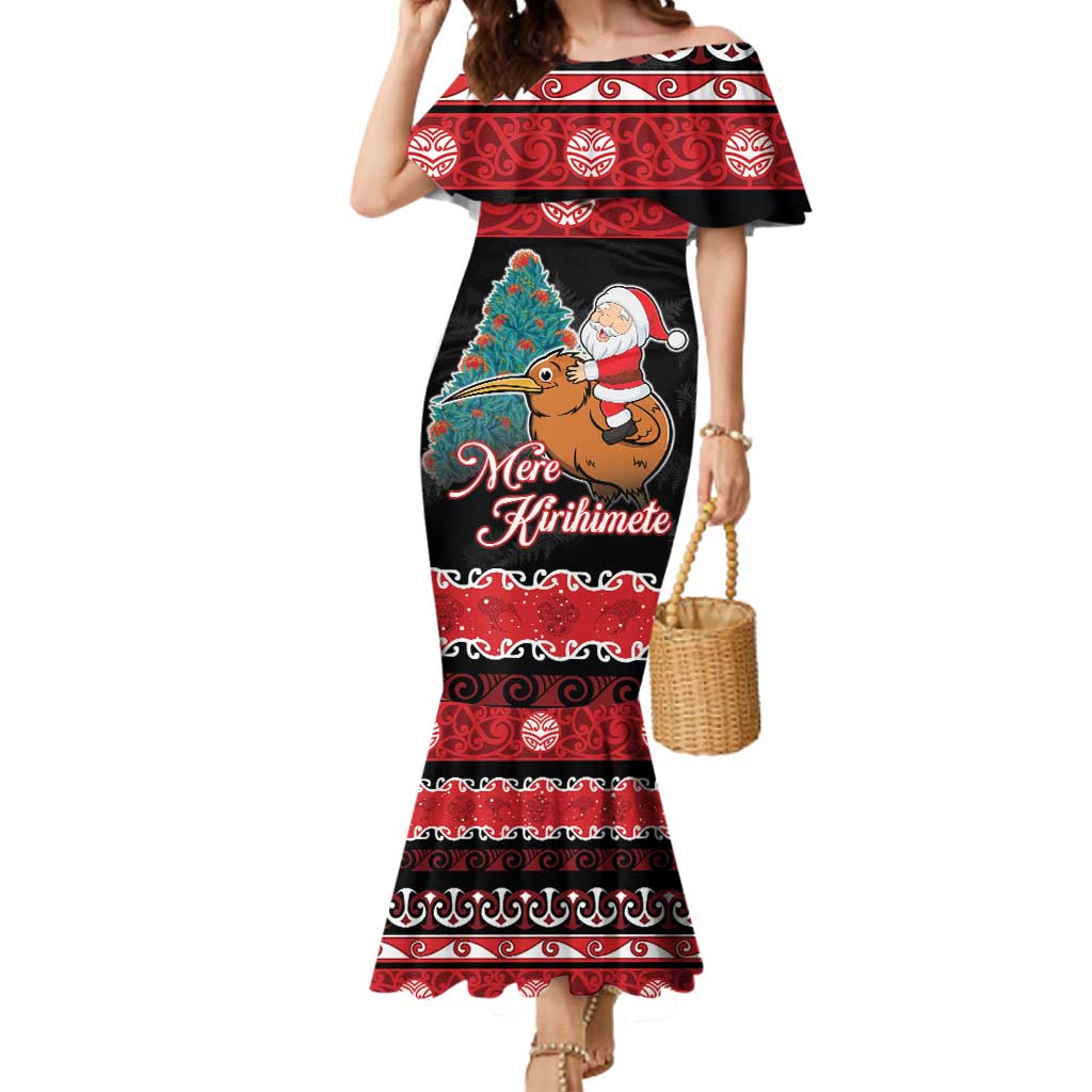 New Zealand Christmas Mermaid Dress Funny Santa Riding Kiwi Meri Kirihimete